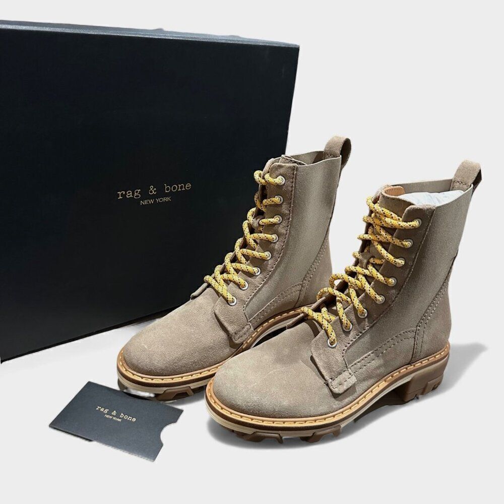 rag & bone $ 595 Shiloh Leather Suede Combat Boots Light Sand Women’s 7 EU 37